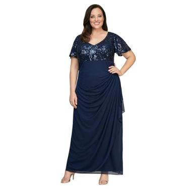 Imagem de Alex Evenings Vestido longo feminino com corpete de lantejoulas e cintura império, Manga esvoaçante azul marinho Plus, 50