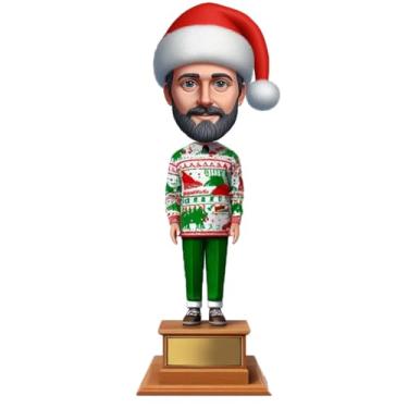 Imagem de Suéter de Natal feio personalizado que balança a cabeça feita à mão a partir da sua foto, ótimo presente para pai, namorado, irmão, decoração de mesa divertida para celebrar a peculiaridade festiva