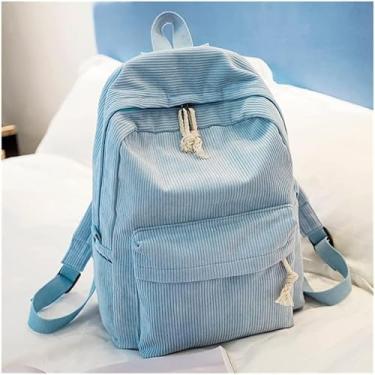 Imagem de Mochila Estilo Universitário Tecido Macio Mochila Mochila Escolar Feminina Design De Veludo Cotelê Mochila Escolar Para Adolescentes Mochila Listrada Feminina, Blue