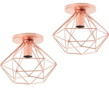 Imagem de 2 Pcs Lustre Teto Industrial Retrô Aramado Diamante Redondo Aramado Luminaria (rose gold)