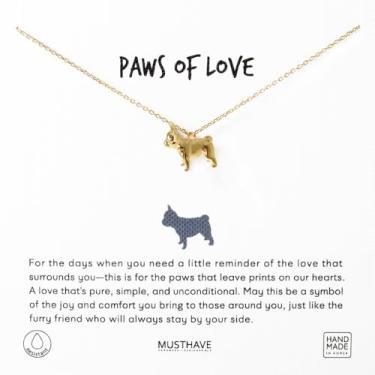 Imagem de MUSTHAVE Colar com pingente de cachorro 3D banhado a ouro 18K, cartão de mensagem, buldogue, cachorrinho, colar feminino, simples, delicado, corrente de âncora, extensor de 40 + 5 cm (ouro amarelo