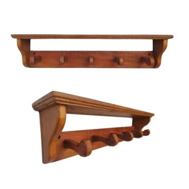 Imagem de Cabide Cabideiro Parede Prateleira 5 Ganchos Madeira Maciça Demolição 