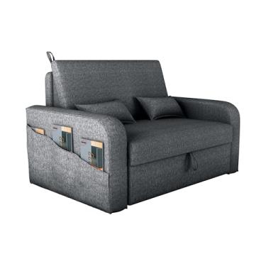 Imagem de Sofá Cama Versátil Poltrona 2 Lugares Para Sala De Descanso Com Encosto Reclinável Luxo E Báu Organizador Linho Conforto Premium Design Moderno (Cinza)
