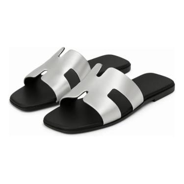 Imagem de Sandália Rasteira Feminina Rasteirinha Modelo H Fashion Slide (Prata, BR, Adulto, Numérico, 39)