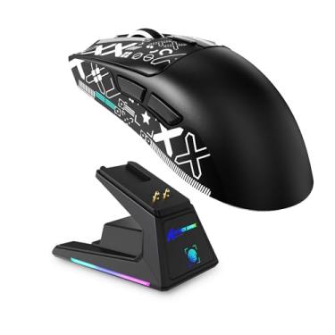 Imagem de Mouse para jogos sem fio ATTACK SHARK X1 com base de carregamento RGB, sensor PAW3395 PRO 40K DPI, taxa de pesquisa de 1 KHz, 53 g, mouse de computador superleve de três modos, 5 botões programáveis