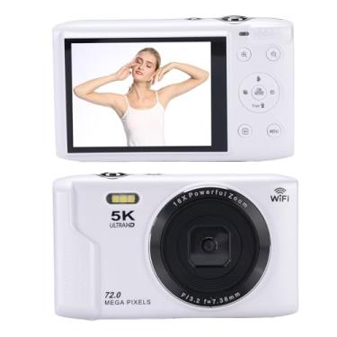 Imagem de Heayzoki Câmera Digital 5K, Câmeras Wi -Fi de Foco Automático de 72MP Com Luz Flash, Zoom de 16x, Tela LCD de 2,8 Polegadas, Suporta 8 Modos, Compacto VLOG Travel Camara para Criadores (Branco)