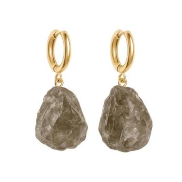 Imagem de Brinco de Argola Quartzo Fumê - Cristal Natural, Banho Ouro 18k