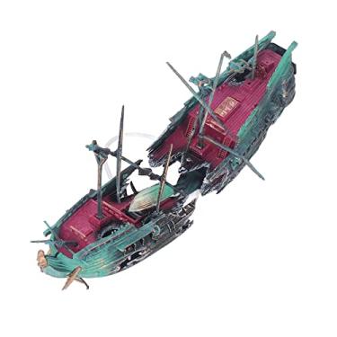 Imagem de Zerodis Decoração de Naufrágio de Aquário de Plástico Seguro, 2 Pacote de Esconderijo Abundante o Enfeite de Navio Com Interface de Bomba de Ar, Ideal para, Material Durável,