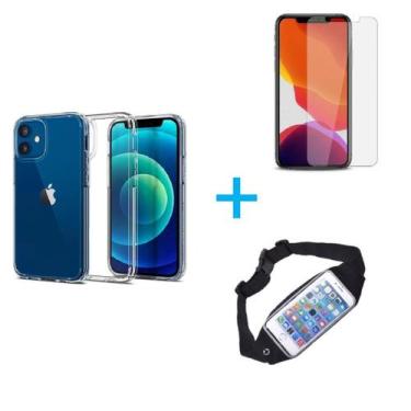 Imagem de Kit Pochete íPhone 12 Mini + Capinha Anti Impacto + Película de Vidro 