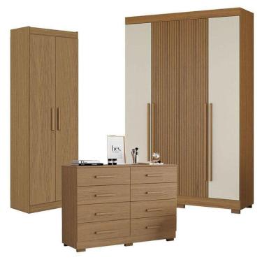 Imagem de Guarda Roupa Casal 2030240 Atacama Areia Com Armário Multiuso 2000191 E Cômoda 2014148 Atacama - Aramóveis