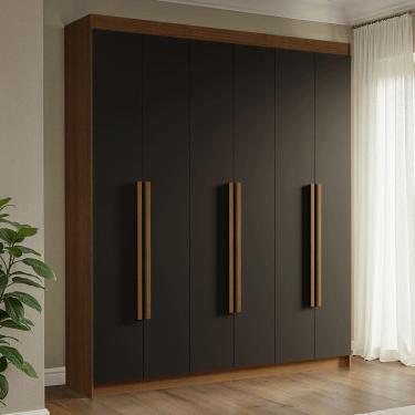 Imagem de Guarda-Roupa Casal 6 Portas Batentes Rustic/Preto/Rustic Venus Madesa