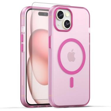 Imagem de Asuwish Capa de telefone para iPhone 15 de 6,1 polegadas, compatível com Magsafe Magnetic, protetor de tela de vidro temperado, capa protetora à prova de choque traseira fosca translúcida i Phone15
