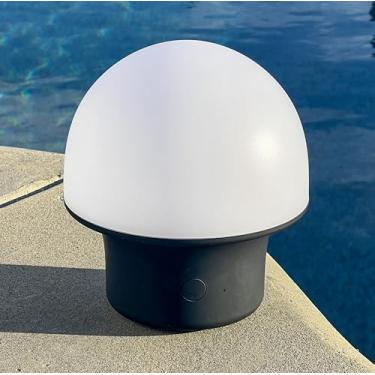Imagem de Brightech Luminária De Mesa Led Sem Fio Portobello Touch - Pequena Luz Cogumelo Regulável Para Áreas Externas, Camping E Mesas Laterais, Cabeceira Portátil Recarregável Moderna, Quarto, Preta