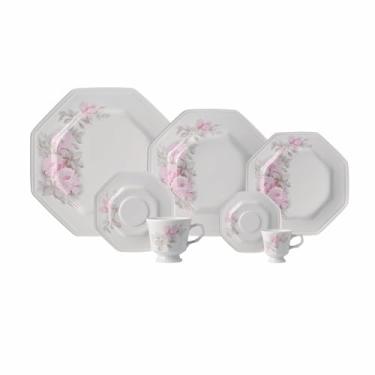Imagem de Serviço de Jantar, Chá e Café 42 Peças em Porcelana, Modelo Prisma, Octogonal, Decoração Maresias, Porcelana Schmidt