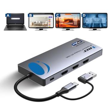 Imagem de OREI Estação de ancoragem SplitExtend para laptop 4K com monitor triplo – 2 USB 3.0, 1 leitor de cartão SD tipo C, adaptador USB-C para tela estendida HDMI 2.0, saídas 4K a 30Hz – 100W PD