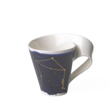 Imagem de Villeroy & Boch Caneca NewWave Stars com alça, copo lindamente moldado com tema Libra/Scales, porcelana premium, feita na Alemanha, lavável na lava-louças, branco/azul, 293 g