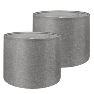 Imagem de Conjunto de 2 abajures, cúpula de 33 cm x fundo de 33 cm x abajur de tambor alto de 25,4 cm, abajur tradicional, montagem necessária, abajures de tamanho médio para luminária de mesa, luminária de