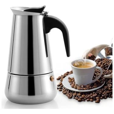 Imagem de Cafeteira Italiana Inox 450ml 9 Xícaras Aroma Intenso no Fogão Design Clássico em Inox Presente Amantes de Café Cozinha ou Viagem Prateado Prática