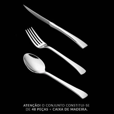 Imagem de Faqueiro Berna em Aço Inox - 48 Peças - com Caixa em Madeira - Wolff