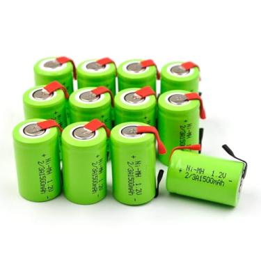 Imagem de Bateria Ni-MH 2/3A 1,2V 1500mAh com substituição de abas para dispositivos controlados por rádio, ferramentas e brinquedos elétricos, ciclomotores elétricos, medidores, dois rádios, automóveis