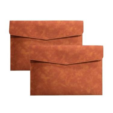 Imagem de Pacote com 2 pastas de arquivo de couro PU A4 porta-documentos à prova d'água portfólio envelope pasta organizador de arquivos para papel papelaria, tablet e PC (marrom)