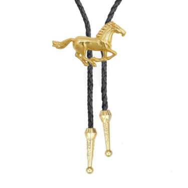 Imagem de AZORA Gravata Bolo de Cowboy Ocidental para Homens Nativos Americanos Gravata de Couro Rodeio para Homens e Mulheres, Gravata Bolo Golden Horse - preta, adjuatable