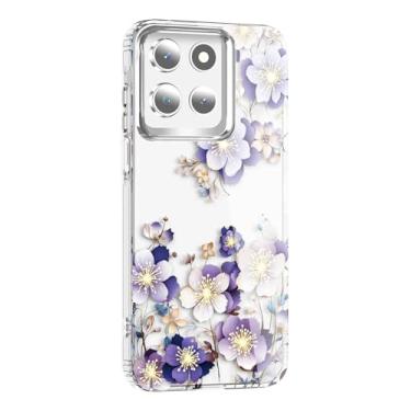 Imagem de JHWVVTF Capa para Moto G Stylus 2025 transparente (roxa) estampa floral | Capa floral elegante e durável, amortecedor de TPU à prova de choque + proteção traseira de policarbonato, bonita, fina e leve