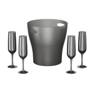 Imagem de Kit Festa Balde de Gelo 7 Litros + 4 Taças 160ml Celebração, Buffet Metalizado Chumbo Brinox - 99319/1513