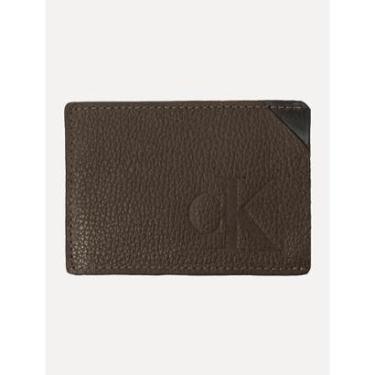 Imagem de Carteira Calvin Klein Jeans Porta Cartão Couro Queima CK Marrom-Masculino