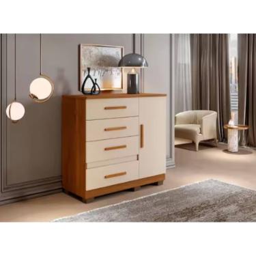 Imagem de Cômoda New Florença 4 Gavetas 1 Porta Benetil Móveis - Cinamomo/Off