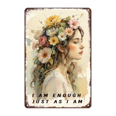 Imagem de Decoração de parede floral feminina empoderamento de estanho - Arte de parede em aquarela vintage de 30,5 x 20,3 cm para quarto, área de penteadeira, recanto de autocuidado presente para mulheres