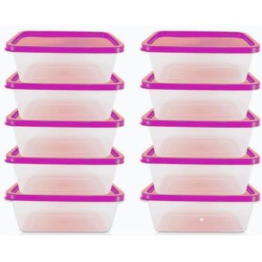 Imagem de Kit 1 litro Transparente com tampa Marmita Fitness Organizador Microondas Freezer(10,Rosa)