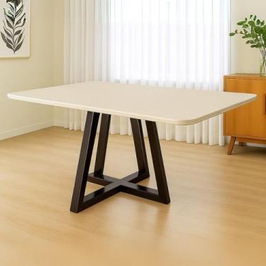 Imagem de Mesa de Jantar 160x90 Tampo Mdf/vidro para 6 Lugares Pés Madeira Maciç