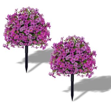 Imagem de Arbustos artificiais com pontas de solo, topiária de bola, árvores artificiais ao ar livre, flores artificiais para ambientes externos, decorações de jardim de buxo falso para decoração de varanda de