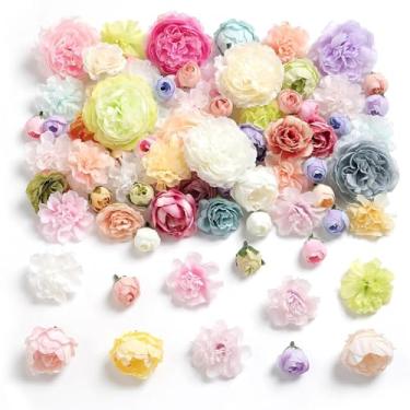 Imagem de YiYunFloral 102 peças de cabeças pequenas de flores de seda, mini multicoloridas, mistas de peônias artificiais para artesanato de bolos faça você mesmo, centros de mesa de casamento, coroa de