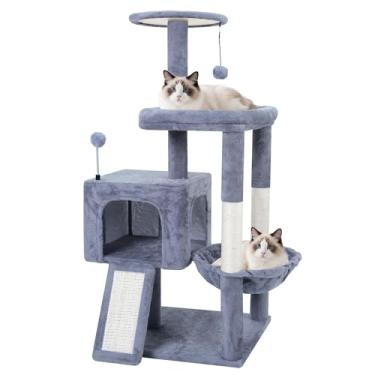 Imagem de TWDEPART Árvore para gatos - Torre de atividade de escalada em vários níveis para gatos e gatinhos com tábua de arranhar, grande (95,5 cm A) - cinza