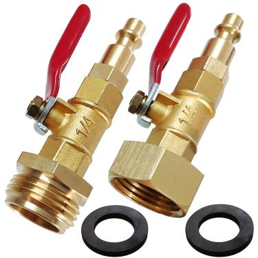 Imagem de Lomodo 2 peças adaptador de sopro ferramenta de inverno com plugue de conexão rápida de 1/4" e rosca de mangueira de jardim de 3/4", encaixe rápido de latão com válvula esférica para soprar água para aquecer linhas de água
