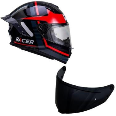 Imagem de Capacete Racer1 Rc1 Nava Preto Cinza Vermelho Mais Viseira Rc1 Fume, L
