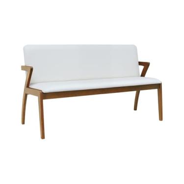 Imagem de Banco 3 Lugares Lille Madeira Maciça - Amêndoa - Assento Estofado Corano Bege