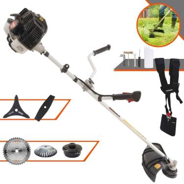 Imagem de Roçadeira KW43LE Kawashima À Gasolina 43cc 1,7HP 5 Em 1 Com Carretel + Faca 2 Pontas + Faca 3 Pontas + Faca 40 Dentes Vídea + Escova de Aço Circular