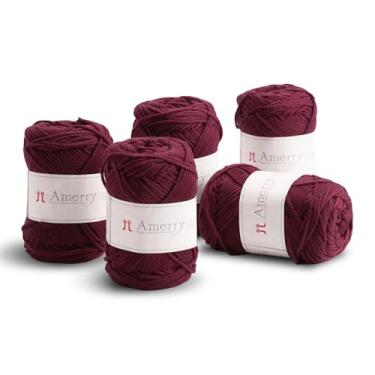 Imagem de Conjunto de 5 novelos Hamanaka Amerry, peso médio, 70% lã merino da Nova Zelândia, 30% mistura acrílica, fio macio e fácil de tricotar para tricô e crochê, feito no Japão (Col. 19)