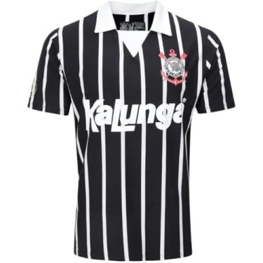 Imagem de Camisa Polo Corinthians Retrô Kalunga, Masculina, Preta, XGG