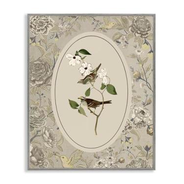 Imagem de Stupell Industries Pássaro e Toile em Neutros Cinza Emoldurado Giclée Design de Arte por Radhika Modi, 14 x 11