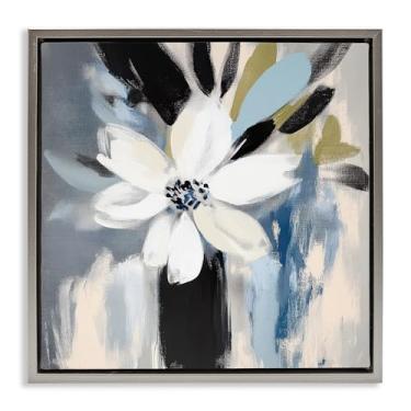 Imagem de Stupell Industries Vaso de flores brancas atemporais cinza emoldurado em tela flutuante design de arte de parede por Mona Grace, 45,7 x 45,7 cm