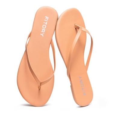 Imagem de FITORY Chinelo feminino, moda casual tanga caminhada com couro vegano, sandálias rasteiras confortáveis de verão para praia 2025 para uso interno e externo, tamanho 6-11, Nude., 41