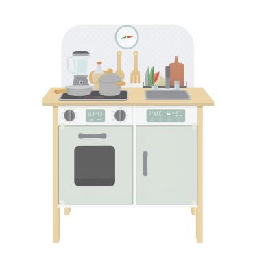 Imagem de Cozinha Infantil De Brinquedo Em Madeira Members Mark 6pçs Madeira E Verde