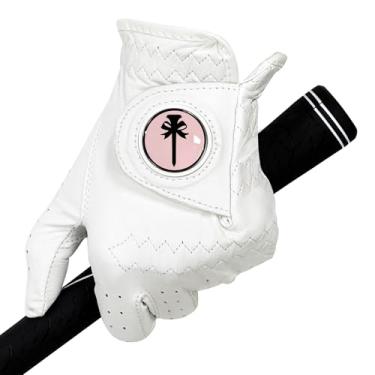 Imagem de Swig Sip Luva de golfe feminina Cabretta de couro, mão esquerda, design respirável para todos os climas, com marcador de bola, luvas de golfe femininas para treinamento e golfe (rosa, 20)