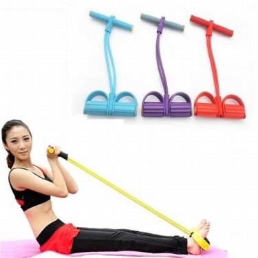 Imagem de Extensor 4 tubos Academia em Casa Tonificação Pilates Fit Puxe Elastic