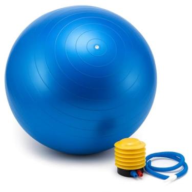 Imagem de Bola de Pilates Yoga 55 cm com Bomba – Suporta até 200 kg – Látex Premium Antiestouro e Textura Antiderrapante – Pilates Yoga Academia Reabilitação e Fisioterapia (Azul)