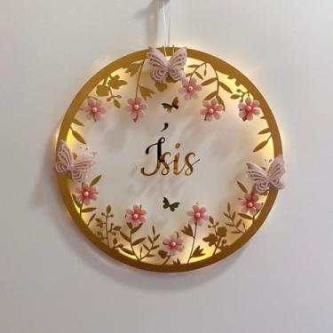 Imagem de Porta Maternidade Borboletas e flores Acrílico e Espelho Led